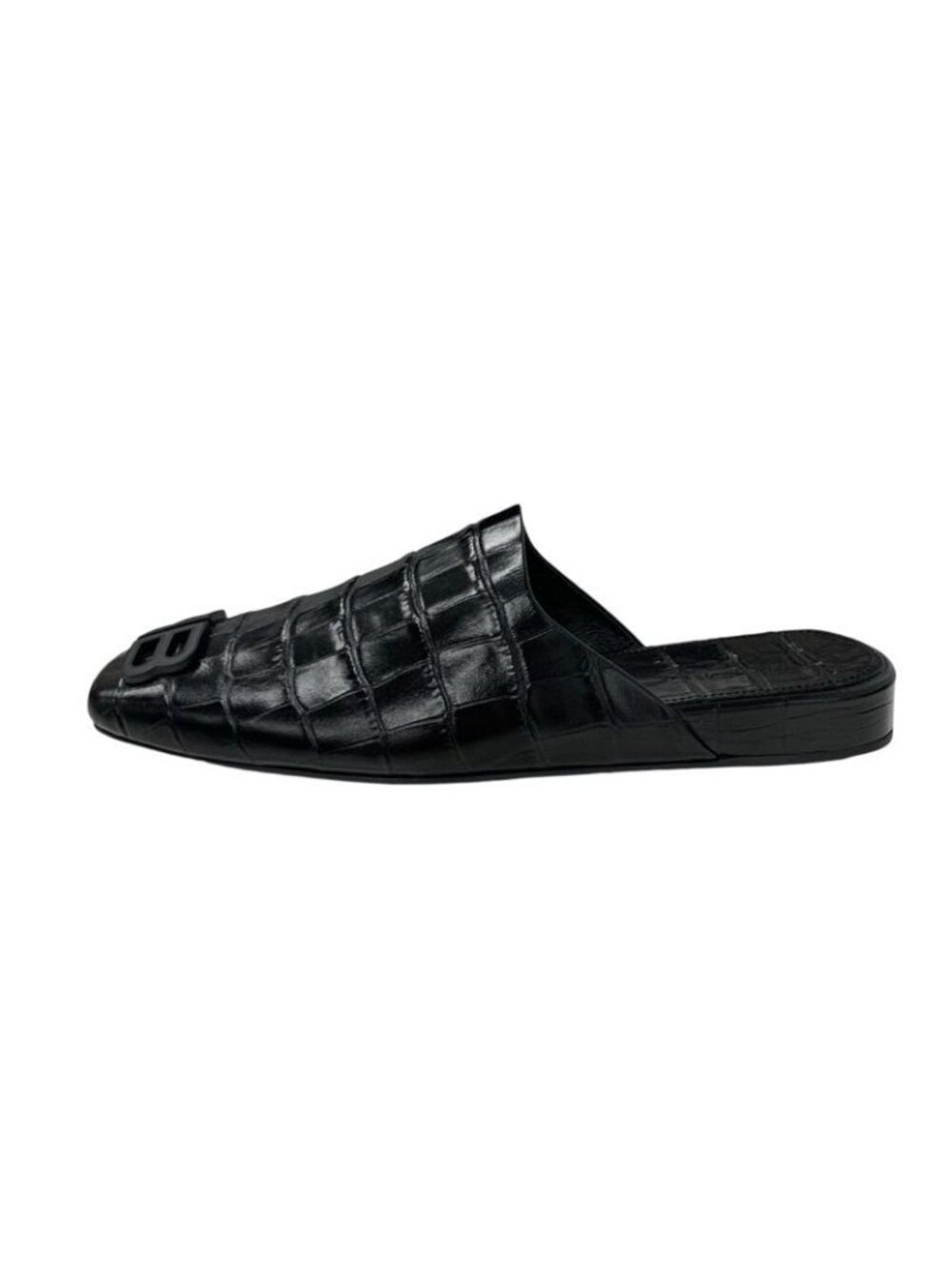 Balenciaga COSY BB Flat Shoes Leather Black Croco Shape Press Logo Mule - Picture 3 of 9